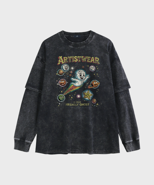 ARTISTWEAR(アーティストウェア)の「コズミックゴースト レイヤード長袖Tシャツ(Tシャツ/カットソー・レディース・ブラック・SMALL/MEDIUM/LARGE/X-LARGE/XX-LARGE)」の3枚目の写真