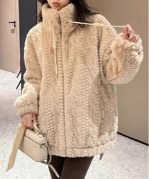 ケーブルデザインボアスタンドカラーブルゾン