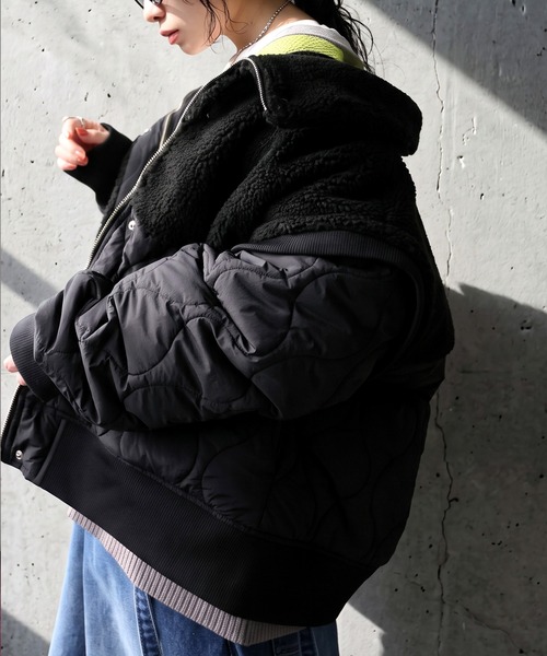 antiqua(アンティカ)の「2WAY ボア キルティング ジャケット(ブルゾン・レディース・ブラック/カーキ・ONESIZE)」の3枚目の写真