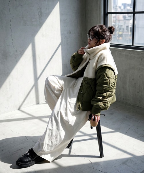 antiqua(アンティカ)の「2WAY ボア キルティング ジャケット(ブルゾン・レディース・ブラック/カーキ・ONESIZE)」の17枚目の写真