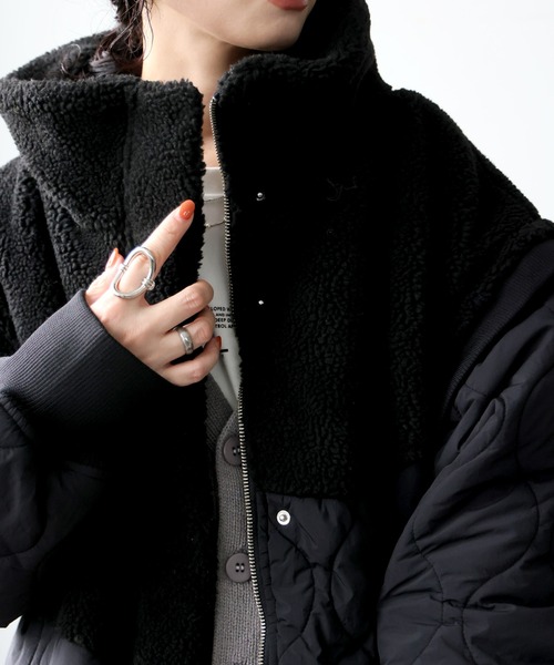 antiqua(アンティカ)の「2WAY ボア キルティング ジャケット(ブルゾン・レディース・ブラック/カーキ・ONESIZE)」の7枚目の写真
