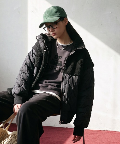 antiqua(アンティカ)の「2WAY ボア キルティング ジャケット(ブルゾン・レディース・ブラック/カーキ・ONESIZE)」の8枚目の写真