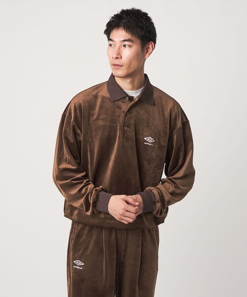 UMBRO(アンブロ)の「【別注】<UMBRO>ベロア 長袖 ポロシャツ(Tシャツ/カットソー・メンズ・ブラック/ダークブラウン・L/M)」の2枚目の写真
