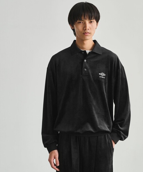 UMBRO(アンブロ)の「【別注】<UMBRO>ベロア 長袖 ポロシャツ(Tシャツ/カットソー・メンズ・ブラック/ダークブラウン・L/M)」の1枚目の写真