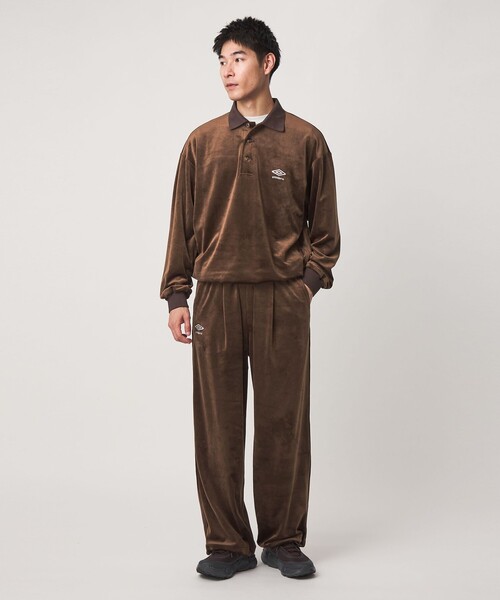 UMBRO(アンブロ)の「【別注】<UMBRO>ベロア 長袖 ポロシャツ(Tシャツ/カットソー・メンズ・ブラック/ダークブラウン・L/M)」の4枚目の写真
