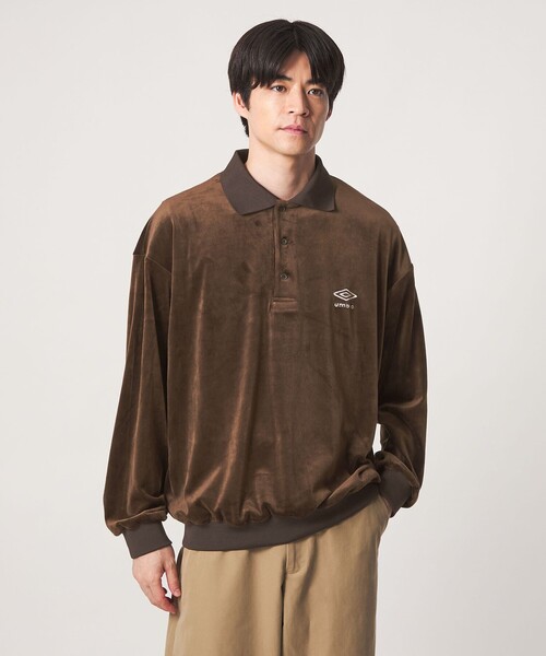 UMBRO(アンブロ)の「【別注】<UMBRO>ベロア 長袖 ポロシャツ(Tシャツ/カットソー・メンズ・ブラック/ダークブラウン・L/M)」の5枚目の写真