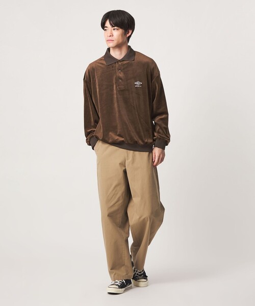 UMBRO(アンブロ)の「【別注】<UMBRO>ベロア 長袖 ポロシャツ(Tシャツ/カットソー・メンズ・ブラック/ダークブラウン・L/M)」の6枚目の写真