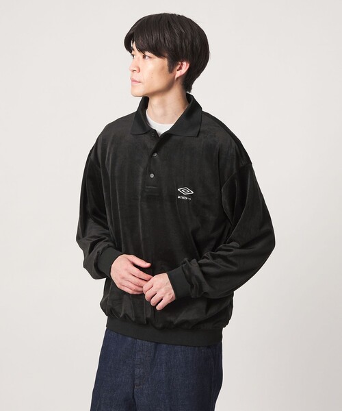 UMBRO(アンブロ)の「【別注】<UMBRO>ベロア 長袖 ポロシャツ(Tシャツ/カットソー・メンズ・ブラック/ダークブラウン・L/M)」の9枚目の写真