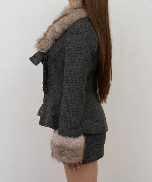 Belle Charme(ベルシャルム)の「【Belle Charme】Fur Tweed Peplum Jacket(テーラードジャケット・レディース・アイボリー/グレー・FREE)」の9枚目の写真