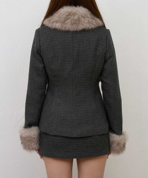 Belle Charme(ベルシャルム)の「【Belle Charme】Fur Tweed Peplum Jacket(テーラードジャケット・レディース・アイボリー/グレー・FREE)」の10枚目の写真