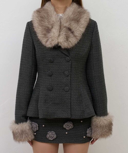 Belle Charme(ベルシャルム)の「【Belle Charme】Fur Tweed Peplum Jacket(テーラードジャケット・レディース・アイボリー/グレー・FREE)」の15枚目の写真