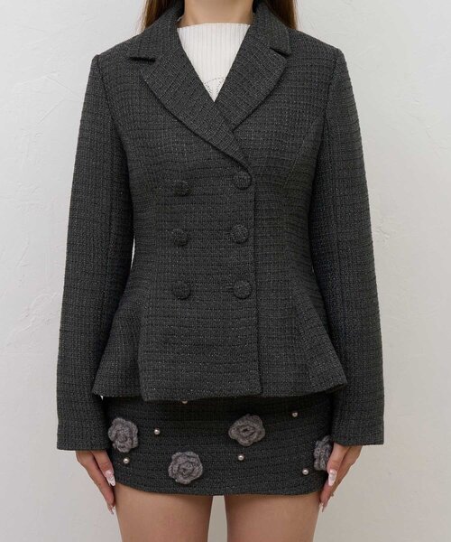 Belle Charme(ベルシャルム)の「【Belle Charme】Fur Tweed Peplum Jacket(テーラードジャケット・レディース・アイボリー/グレー・FREE)」の16枚目の写真