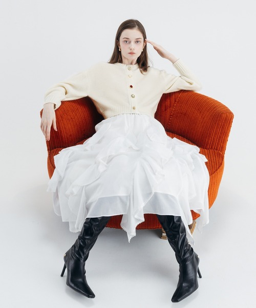 EIMY ISTOIRE(エイミーイストワール)の「BIJOU KNIT CARDIGAN(ノーカラージャケット・レディース・オフホワイト/ブラウン/ブラック/チャコールグレー・FREE)」の5枚目の写真