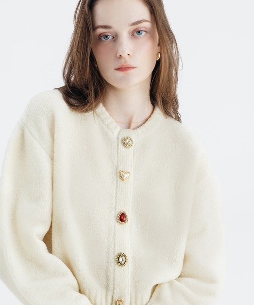 EIMY ISTOIRE(エイミーイストワール)の「BIJOU KNIT CARDIGAN(ノーカラージャケット・レディース・オフホワイト/ブラウン/ブラック/チャコールグレー・FREE)」の6枚目の写真