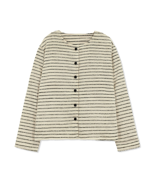 Yuje(ユジェ)の「FUR STRIPE CARDIGAN (2color)(カーディガン/ボレロ・レディース・ブラウン/ベージュ・FREE)」の1枚目の写真