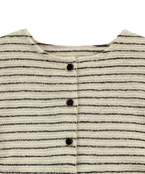 Yuje(ユジェ)の「FUR STRIPE CARDIGAN (2color)(カーディガン/ボレロ・レディース・ブラウン/ベージュ・FREE)」の5枚目の写真
