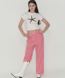 Cozy stripe lace pajamas - Red