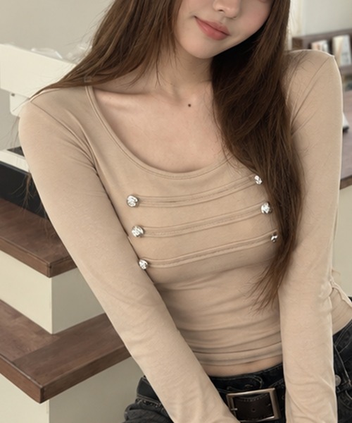 MEMECLE(メメクル)の「【 MEMECLE / メメクル 】ピチT ナポレオンデザイン 長袖カットソー(Tシャツ/カットソー・レディース・ベージュ/ホワイト/ブラック・SMALL/MEDIUM)」の7枚目の写真