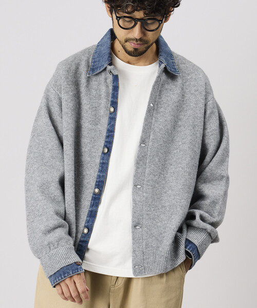 FREAK'S STORE（フリークスストア）の「デニム ドッキング ニットカーディガン（カーディガン/ボレロ・メンズ・グレー/ブラック・LARGE/MEDIUM）」の2枚目の写真