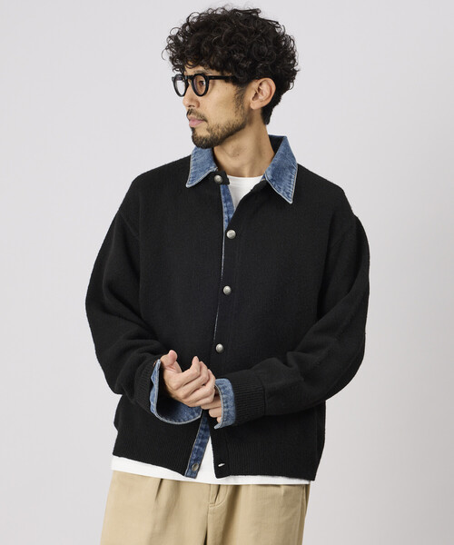 FREAK'S STORE（フリークスストア）の「デニム ドッキング ニットカーディガン（カーディガン/ボレロ・メンズ・グレー/ブラック・LARGE/MEDIUM）」の19枚目の写真