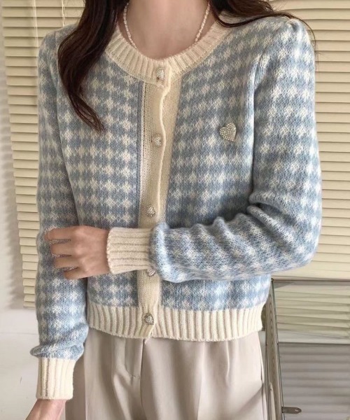 NANEA(ナネア)の「チェック柄ニットカーディガン(カーディガン/ボレロ・レディース・ピンク/ブルー/ブラック/グリーン・フリー)」の9枚目の写真