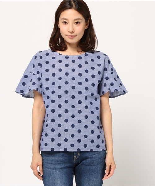 POU DOU DOU（プードゥドゥ）の「綿麻ボイル先染めフレアー袖ブラウス（シャツ/ブラウス・レディース・グリーン系その他/ブルー系その他/グレー系その他・3）」の4枚目の写真