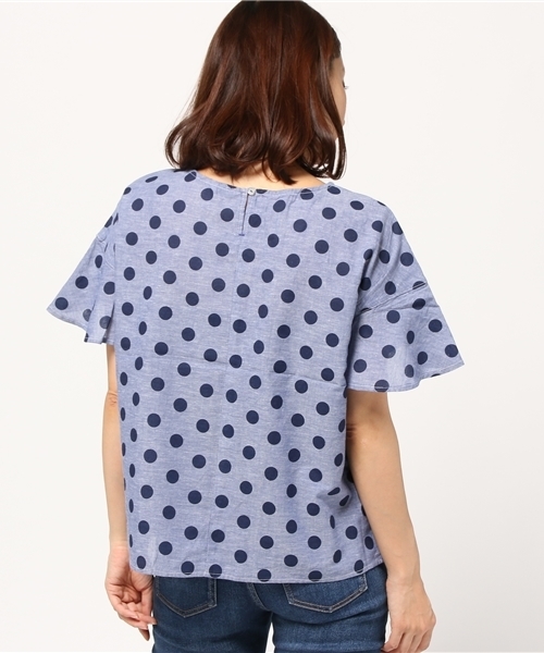 POU DOU DOU（プードゥドゥ）の「綿麻ボイル先染めフレアー袖ブラウス（シャツ/ブラウス・レディース・グリーン系その他/ブルー系その他/グレー系その他・3）」の6枚目の写真