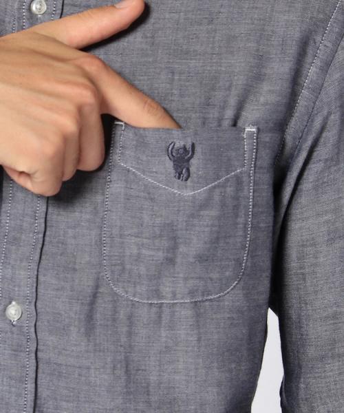 coen（コーエン）の「ダブルガーゼシャンブレーボタンダウンシャツ（シャツ/ブラウス・メンズ・ホワイト/ネイビー・X-SMALL/MEDIUM/SMALL/X-LARGE/LARGE）」の3枚目の写真