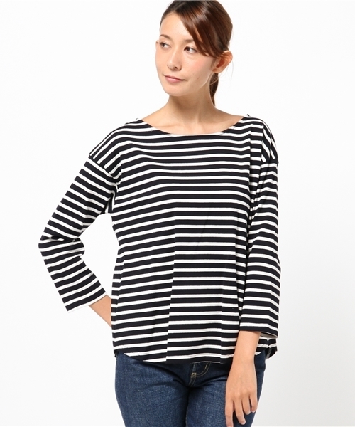 archives(アルシーヴ)の「レースアップ ボーダーカットソー(Tシャツ/カットソー・レディース・カーキ/ネイビー/オフホワイト・MEDIUM)」の1枚目の写真