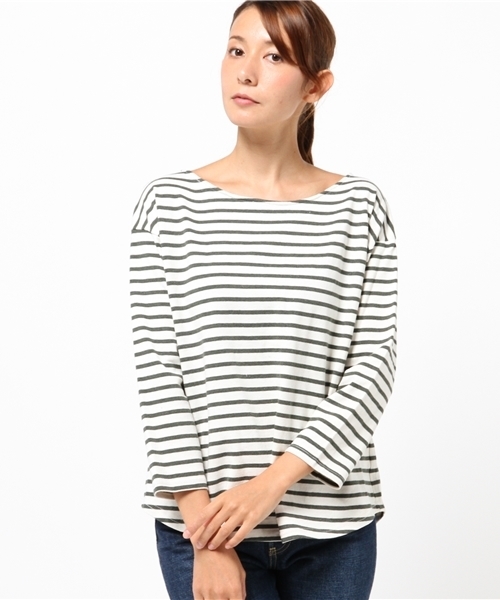 archives(アルシーヴ)の「レースアップ ボーダーカットソー(Tシャツ/カットソー・レディース・カーキ/ネイビー/オフホワイト・MEDIUM)」の3枚目の写真