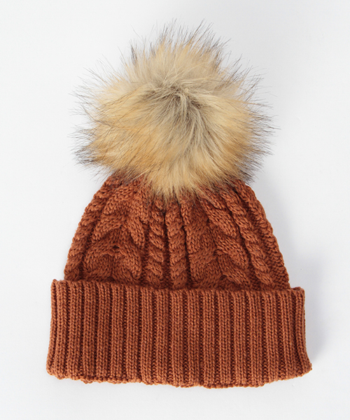 ikka（イッカ）の「ポンポンファーニットワッチ（ニットキャップ/ビーニー・レディース・オレンジ/ブラウン/グレー・FREE）」の3枚目の写真