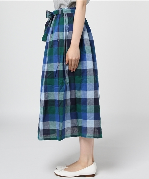 POU DOU DOU(プードゥドゥ)の「ブロックcheckリボンベルトロングスカート(スカート・レディース・イエロー/ネイビー/ピンク・3)」の9枚目の写真