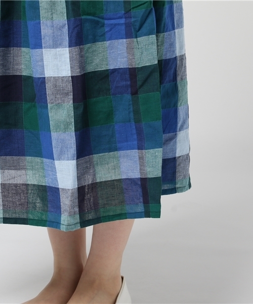 POU DOU DOU(プードゥドゥ)の「ブロックcheckリボンベルトロングスカート(スカート・レディース・イエロー/ネイビー/ピンク・3)」の5枚目の写真