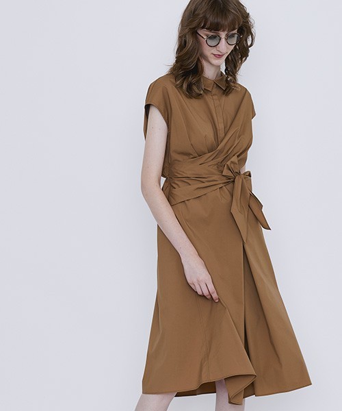 STUDIOUS（ステュディオス）の「STUDIOUS CITY クロスシャツフレンチスリーブワンピース（ワンピース・レディース・キャメル/ホワイト/サックスブルー・FREE）」の3枚目の写真