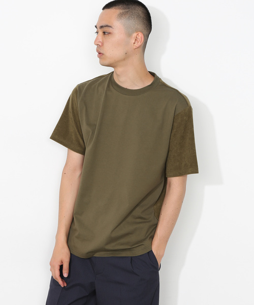 ADAM ET ROPE'(アダムエロペ)の「パイル天竺切替Tシャツ(Tシャツ/カットソー・メンズ・ブラック/グレー/オリーブ・M/L)」の1枚目の写真