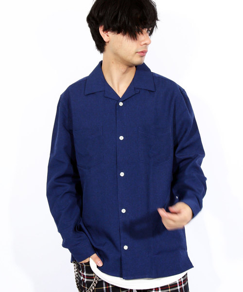 8(eight)(エイト)の「オープンカラー 長袖シャツ ポリ(シャツ/ブラウス・メンズ・ホワイト/ブラック/チャコールグレー/ベージュ/ネイビー/パープル/オレンジ/ブルー/ピンク系その他/ライトグレー/ブルーグリーン/ライトベージュ・MEDIUM/LARGE/X-LARGE)」の1枚目の写真