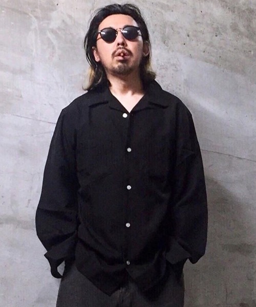 8(eight)(エイト)の「オープンカラー 長袖シャツ ポリ(シャツ/ブラウス・メンズ・ホワイト/ブラック/チャコールグレー/ベージュ/ネイビー/パープル/オレンジ/ブルー/ピンク系その他/ライトグレー/ブルーグリーン/ライトベージュ・MEDIUM/LARGE/X-LARGE)」の3枚目の写真