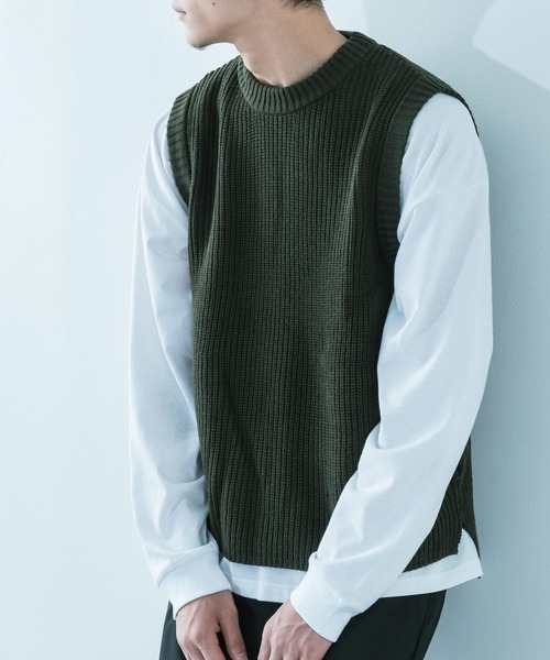 Ressaca（レサーカ）の「サイドスリット ニットべスト ポケット付き（ベスト・メンズ・ブラック/ベージュ/ネイビー/グレー/カーキ/インディゴブルー・M/L/XL）」の5枚目の写真