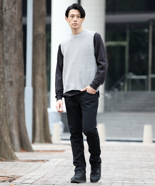 Ressaca（レサーカ）の「サイドスリット ニットべスト ポケット付き（ベスト・メンズ・ブラック/ベージュ/ネイビー/グレー/カーキ/インディゴブルー・M/L/XL）」の15枚目の写真