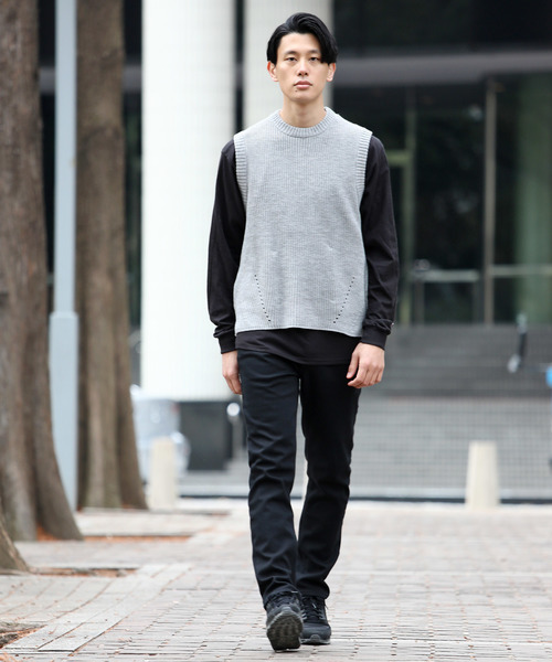 Ressaca（レサーカ）の「サイドスリット ニットべスト ポケット付き（ベスト・メンズ・ブラック/ベージュ/ネイビー/グレー/カーキ/インディゴブルー・M/L/XL）」の16枚目の写真