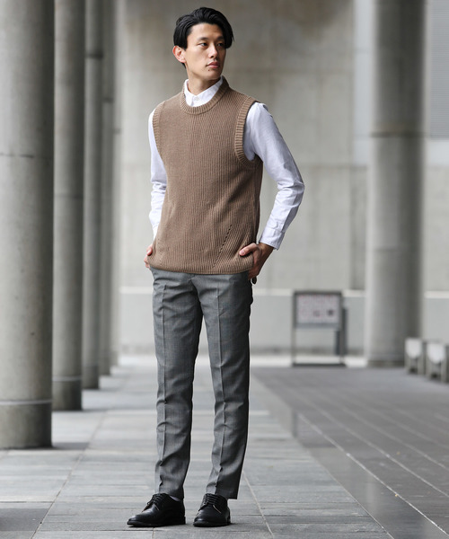 Ressaca（レサーカ）の「サイドスリット ニットべスト ポケット付き（ベスト・メンズ・ブラック/ベージュ/ネイビー/グレー/カーキ/インディゴブルー・M/L/XL）」の18枚目の写真