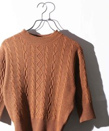 WEGO VINTAGE/ケーブル5分袖スリーブニット