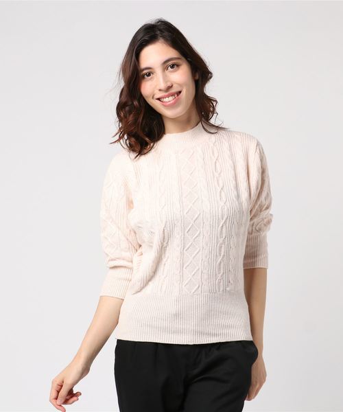 WEGO(ウィゴー)の「WEGO VINTAGE/ケーブル5分袖スリーブニット(ニット/セーター・レディース・ブラック/ダークグリーン/ピンク/アイボリー/キャメル・FREE)」の12枚目の写真