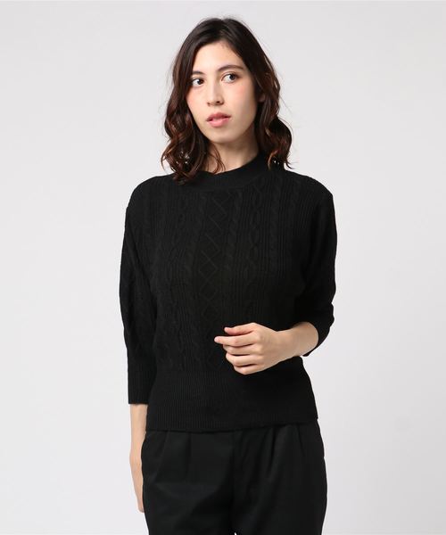 WEGO(ウィゴー)の「WEGO VINTAGE/ケーブル5分袖スリーブニット(ニット/セーター・レディース・ブラック/ダークグリーン/ピンク/アイボリー/キャメル・FREE)」の13枚目の写真