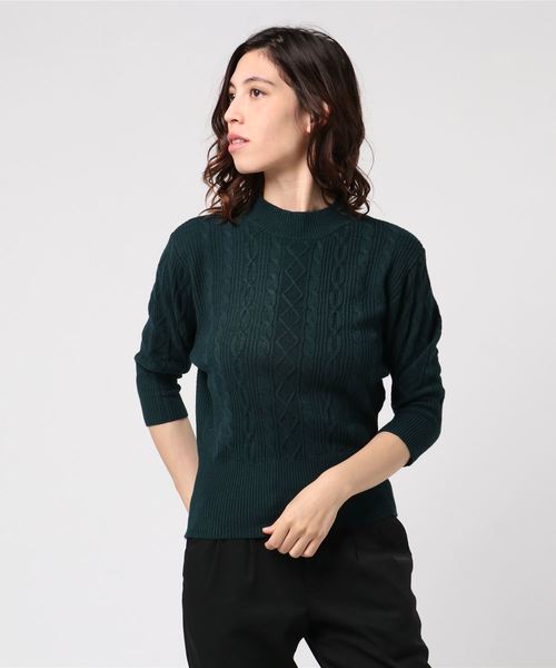 WEGO(ウィゴー)の「WEGO VINTAGE/ケーブル5分袖スリーブニット(ニット/セーター・レディース・ブラック/ダークグリーン/ピンク/アイボリー/キャメル・FREE)」の14枚目の写真
