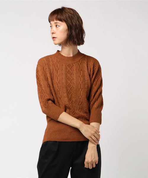 WEGO(ウィゴー)の「WEGO VINTAGE/ケーブル5分袖スリーブニット(ニット/セーター・レディース・ブラック/ダークグリーン/ピンク/アイボリー/キャメル・FREE)」の15枚目の写真