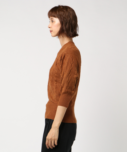 WEGO(ウィゴー)の「WEGO VINTAGE/ケーブル5分袖スリーブニット(ニット/セーター・レディース・ブラック/ダークグリーン/ピンク/アイボリー/キャメル・FREE)」の10枚目の写真