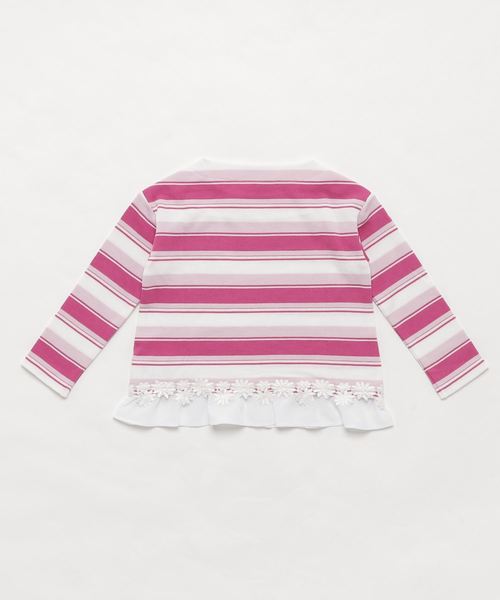 BeBe(ベベ)の「BeBe/モダールボーダ―裾レースカットソー(Tシャツ/カットソー・キッズ・パープル/ピンク・100/110/120/130/140/150/80/90)」の11枚目の写真