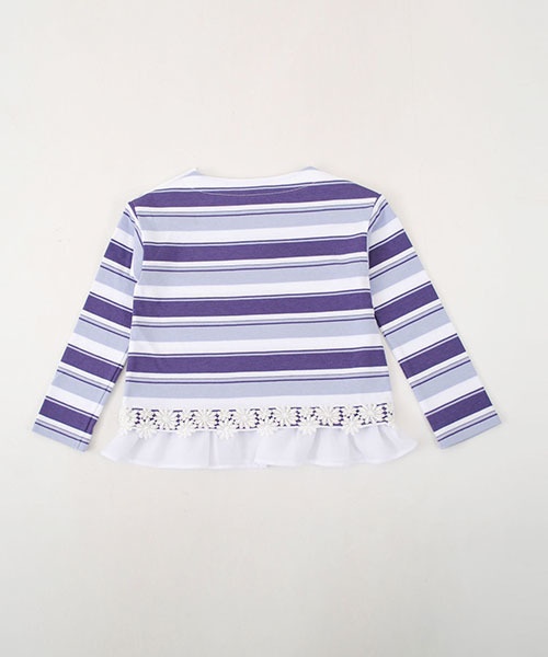 BeBe(ベベ)の「BeBe/モダールボーダ―裾レースカットソー(Tシャツ/カットソー・キッズ・パープル/ピンク・100/110/120/130/140/150/80/90)」の8枚目の写真