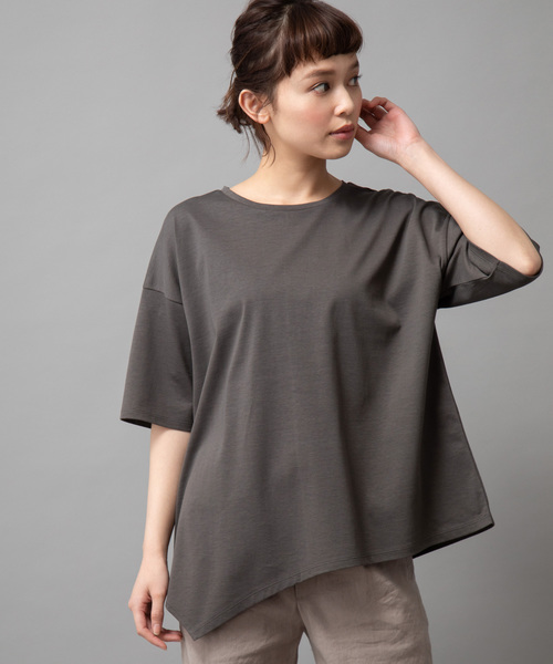 Munich（ミューニック）の「ドライタッチジャージアシンメトリーTシャツ（Tシャツ/カットソー・レディース・ホワイト/ブラック/レッド/カーキ/ホワイト×ブラック/ブラック×ホワイト・FREE）」の6枚目の写真